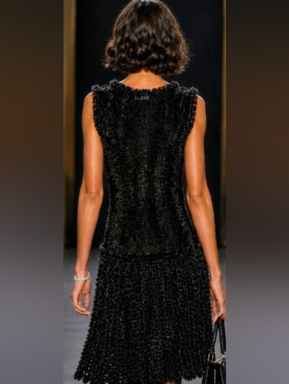 LEON MAX LIMITED EDITION BLACK M L RAISED SOUTACHE CHENILLE SILK FIT FLARE DRESS - Picture 14 of 15